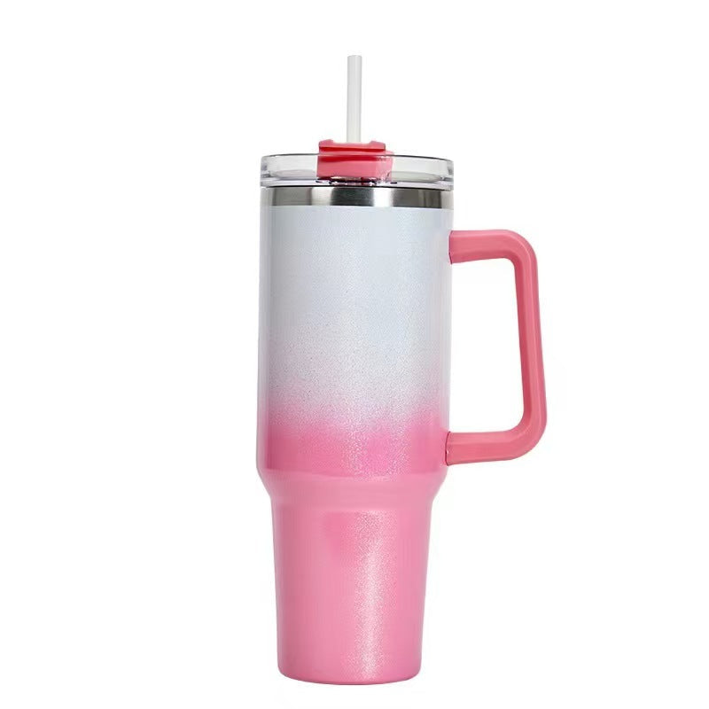 Gradient Color 40oz Stainless Steel Insulated Tumbler with Handle & Straw – Large Capacity Travel Mug