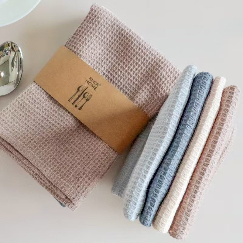 Cotton Waffle Dish Cloth Solid Color Kitchen Towel