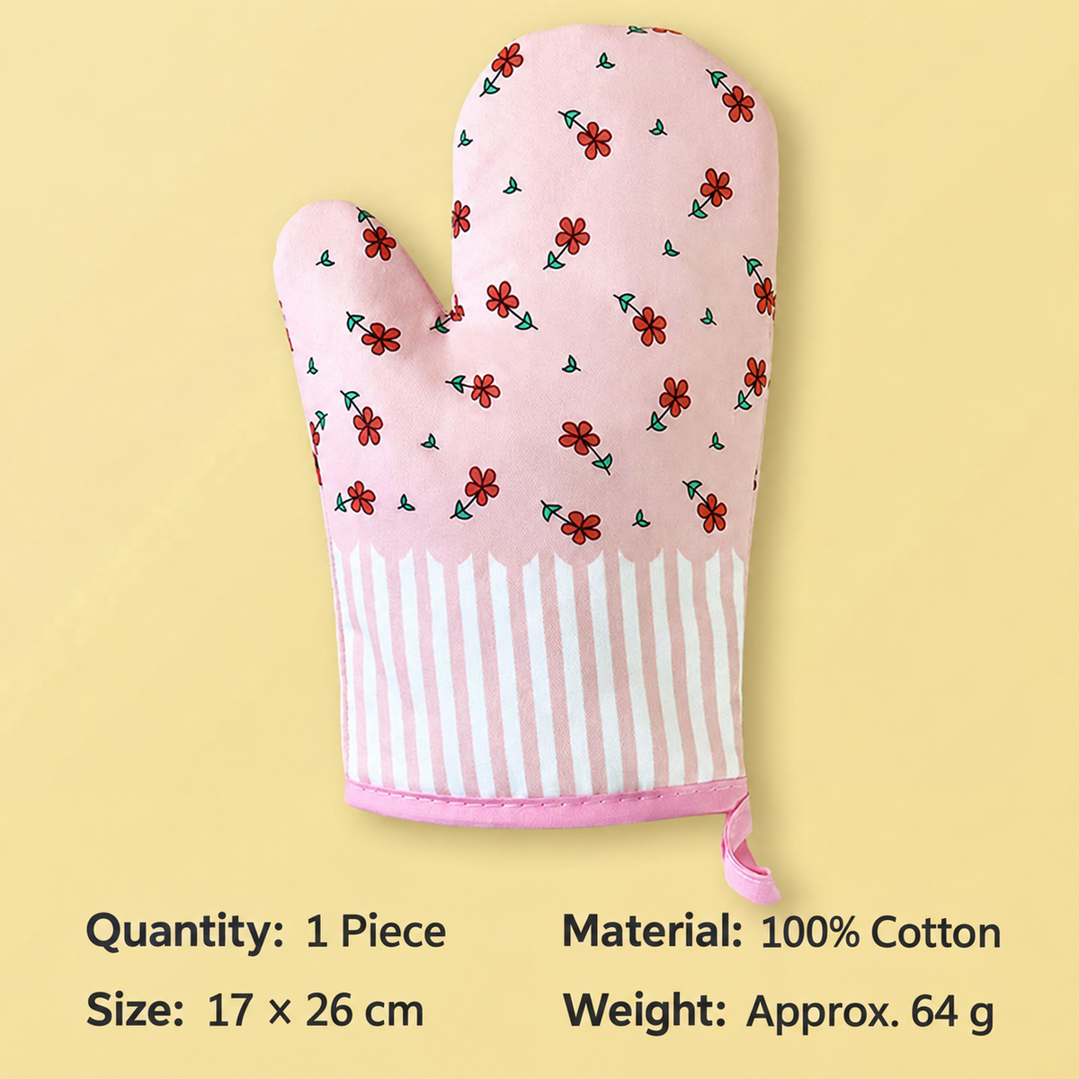 Cotton Oven Mitt – Floral or Polka Dot Heat-Resistant Kitchen Glove with Hanging Loop, 17 × 26 cm