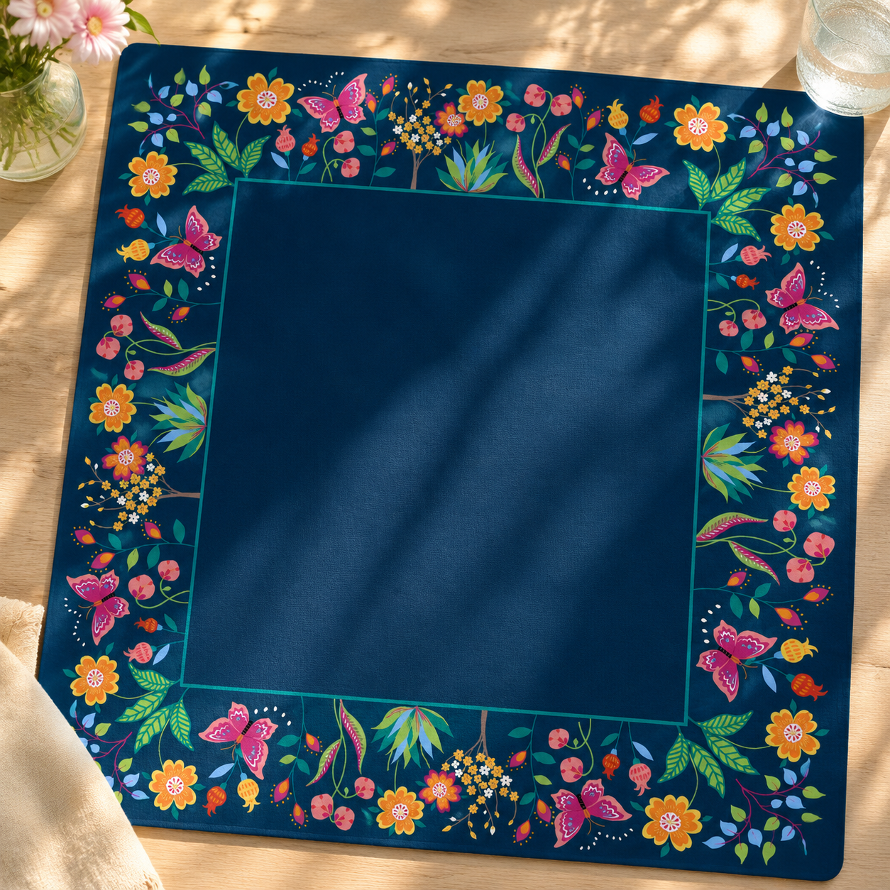 Blue Floral Diatom Mud Table Mat – Stain Resistant Wear Resistant Mahjong Game Pad