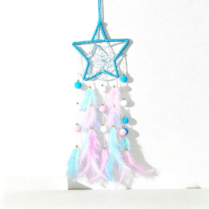 Boho Feather Dream Catcher – Handmade Moon Star Wall Hanging Decor