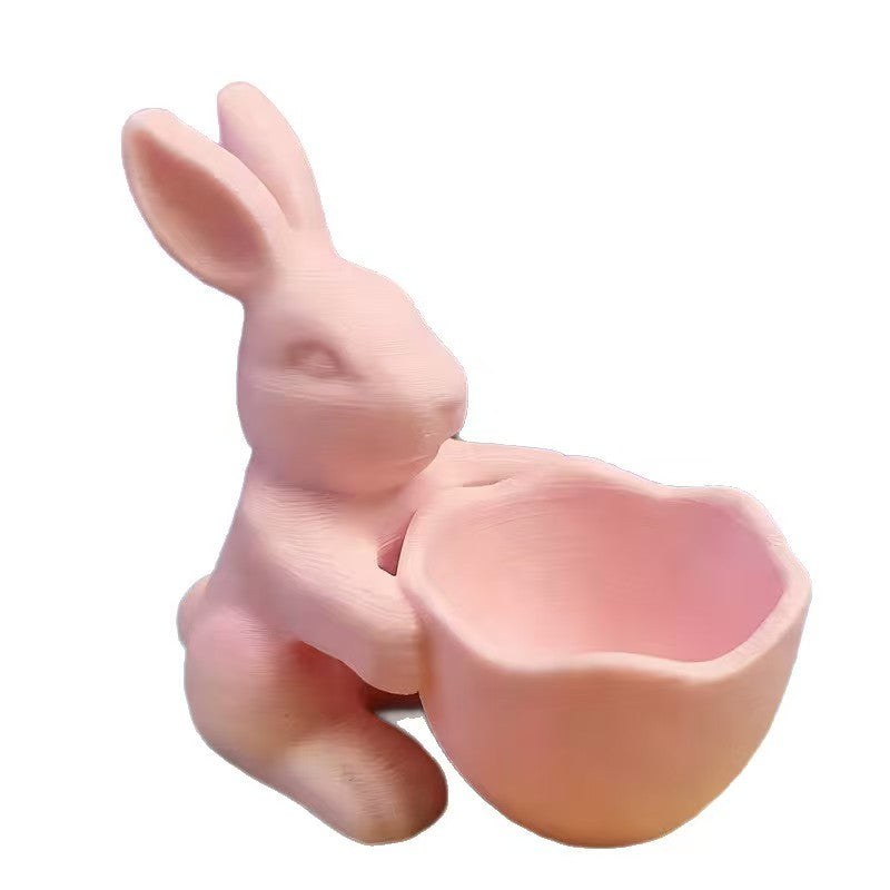 Rabbit Holding Basket Decorative Home Ornament Candy Storage Basket Figurine Tabletop Display Cute Animal Decor