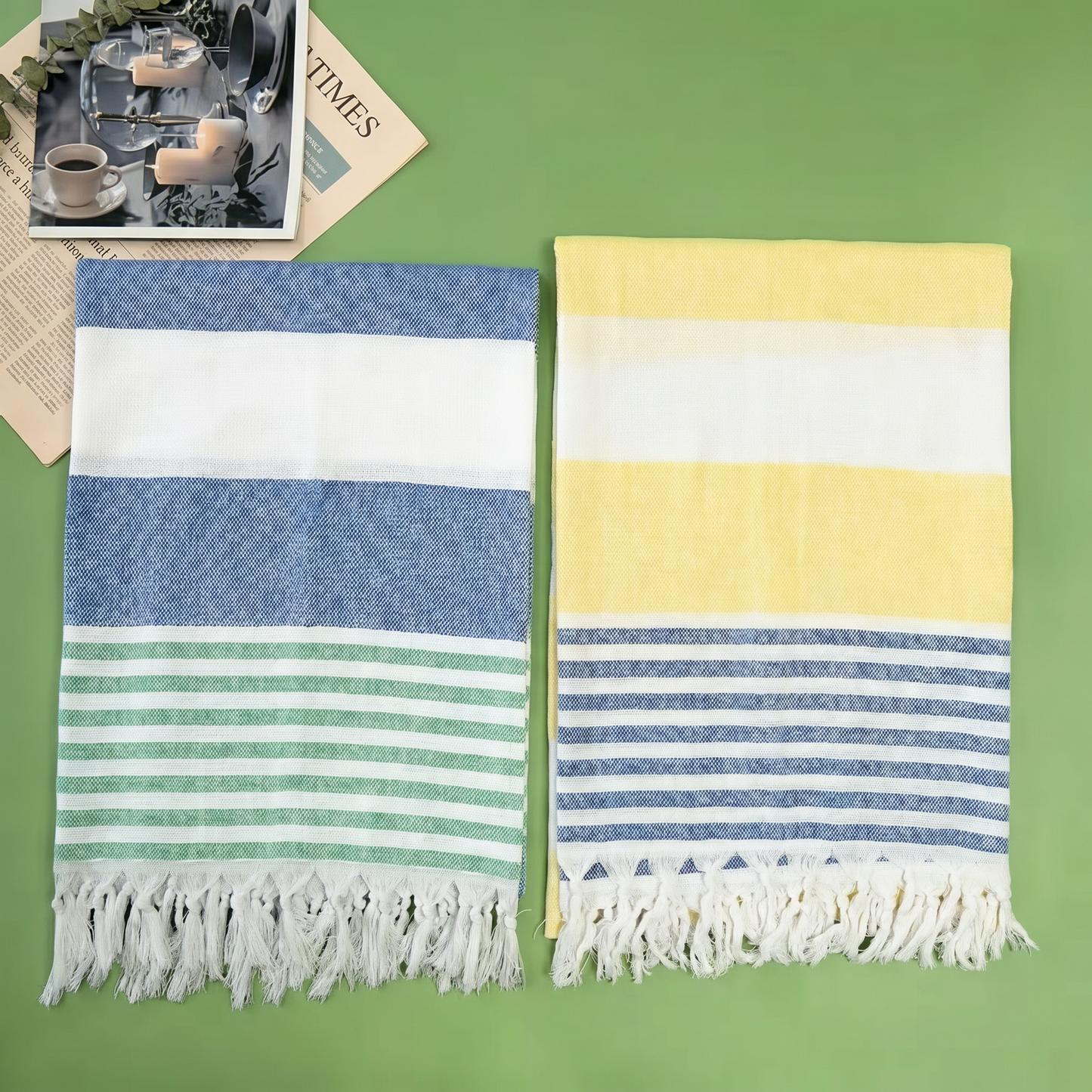 Turkish Style Striped Cotton Beach Towel Oversized Absorbent Tassel Wrap Picnic Blanket 1x1.8m