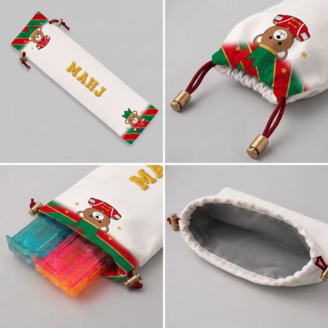Christmas Tree Pattern Mahjong Storage Bag – Drawstring Velvet Pouch for Mahjong Racks, Game Accessories & Holiday Gift