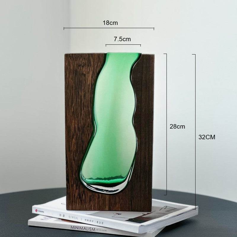 Nordic Wooden Base Glass Vase – Minimalist Home Decor Accent