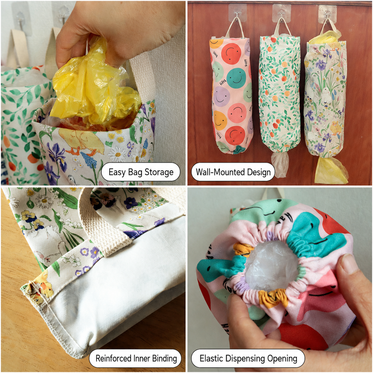 Waterproof Printed Plastic Bag Holder, Hanging Kitchen Storage Organizer Bag
