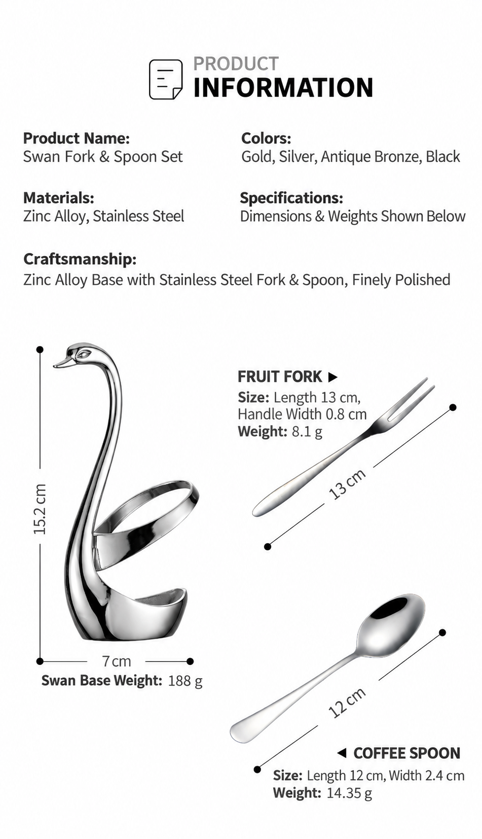Decorative Swan Cutlery Holder – Zinc Alloy Utensil Stand, Optional 10-Piece Stainless Steel Spoon and Fork Set