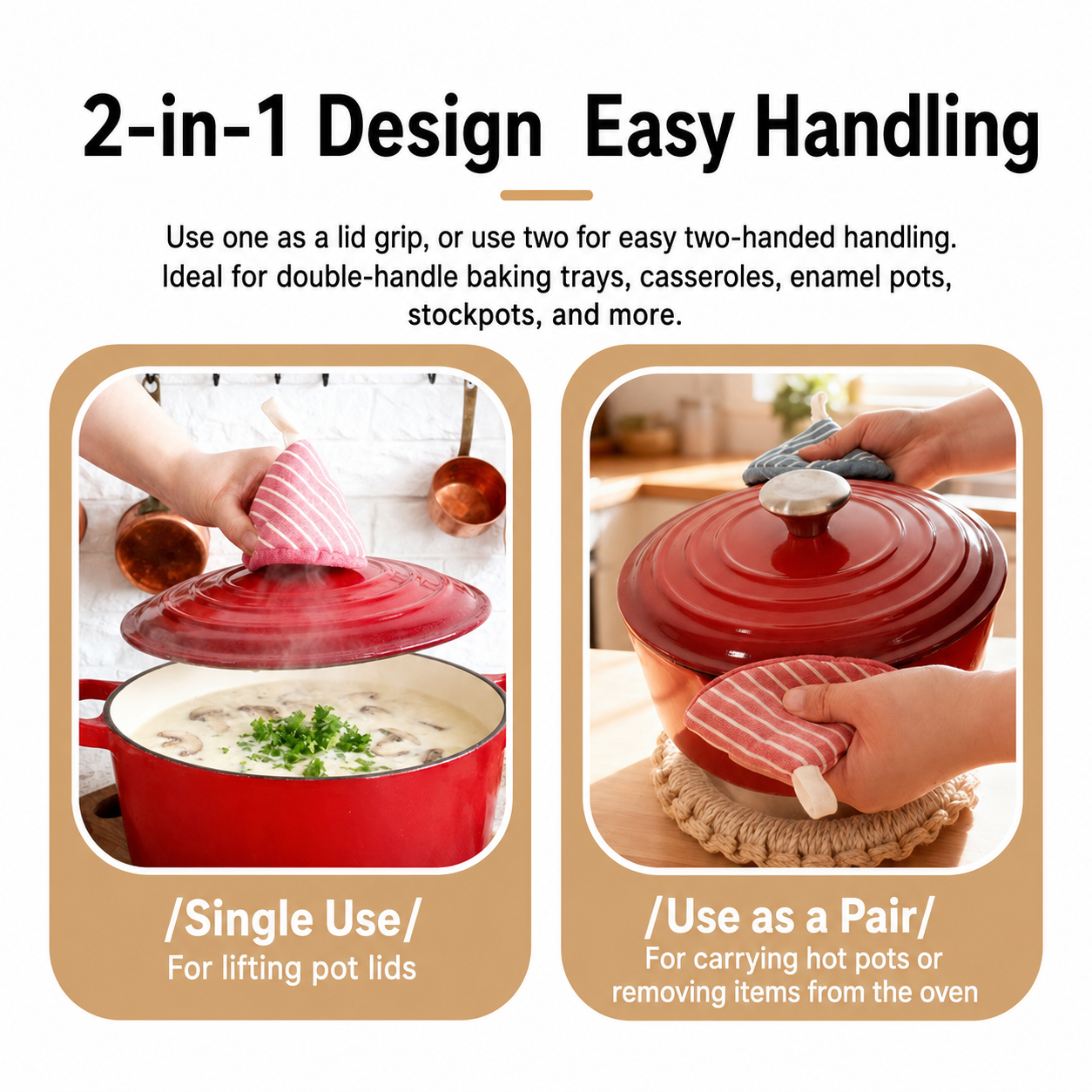 Striped Pot Handle Cover, Heat Resistant Lid Lifter & Cast Iron Handle Sleeve