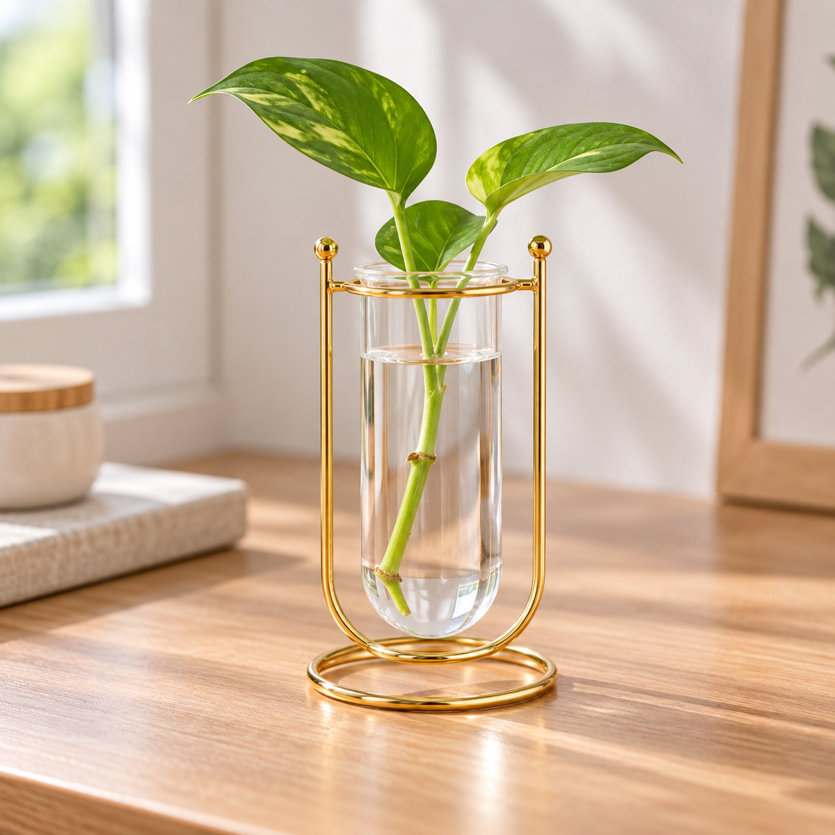 Gold Metal Test Tube Vase with Stand – Large and Small Hydroponic Flower Display