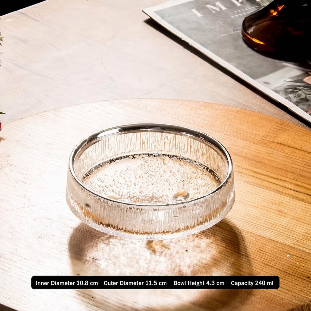 Crystal Glass Dessert Bowl – Textured Transparent Serving Bowl for Ice Cream, Fruit, Pudding and Sweet Treats