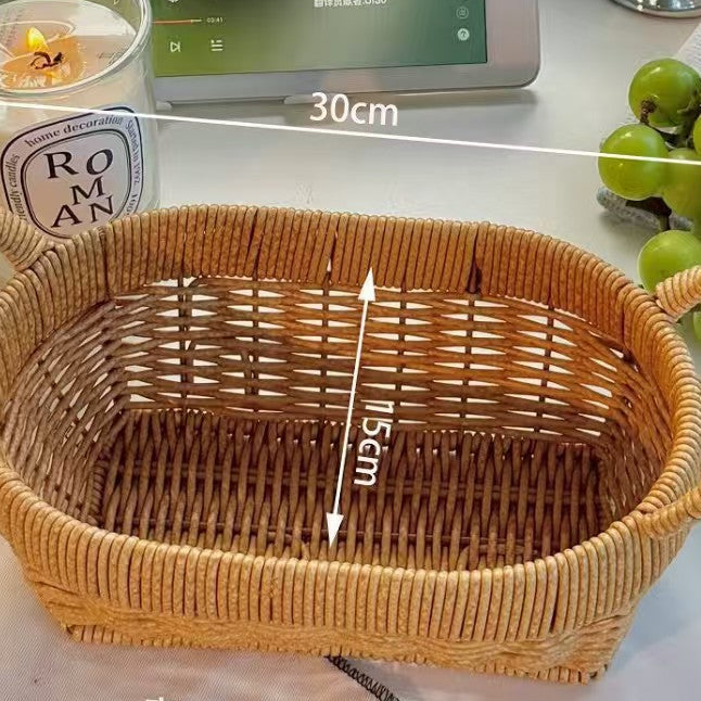 Woven Rattan Style Storage Basket Fruit Organizer Home Decor