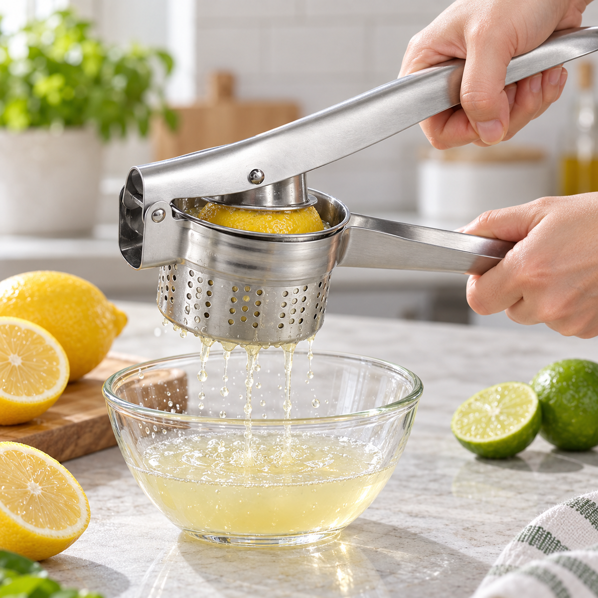 Heavy Duty Stainless Steel Potato Ricer – Manual Masher Press with Full Perforated Basket