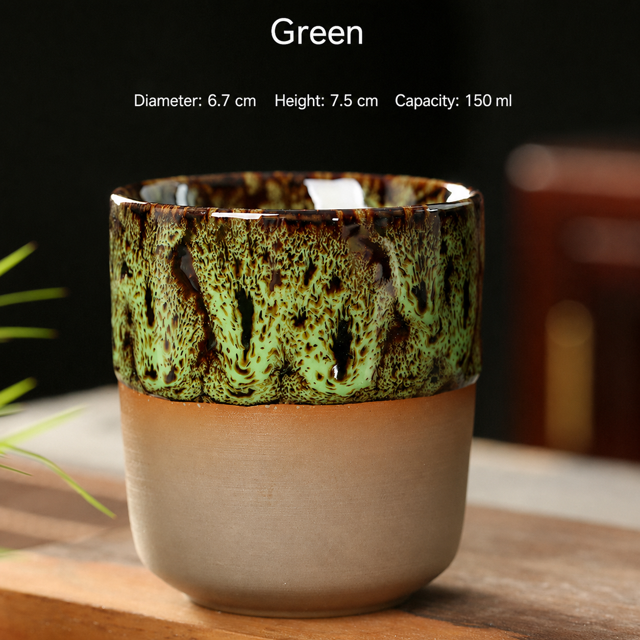 150ml Reactive Glaze Ceramic Cup – Handleless Tea & Coffee Tumbler for Espresso, Sake, Café, Restaurant, Office & Home Drinkware