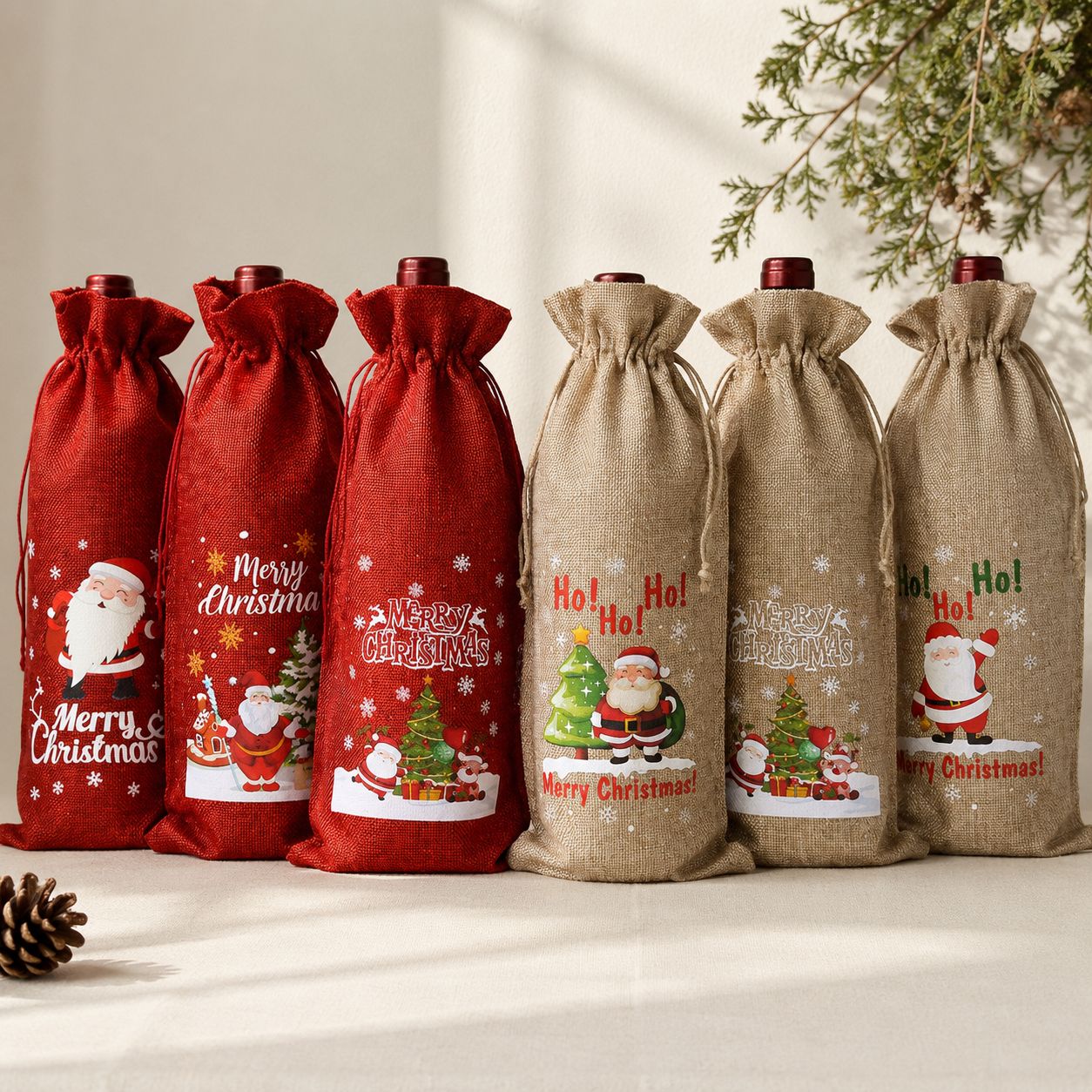 Christmas Wine Gift Bag – Drawstring Bottle Gift Sack for Wine & Champagne