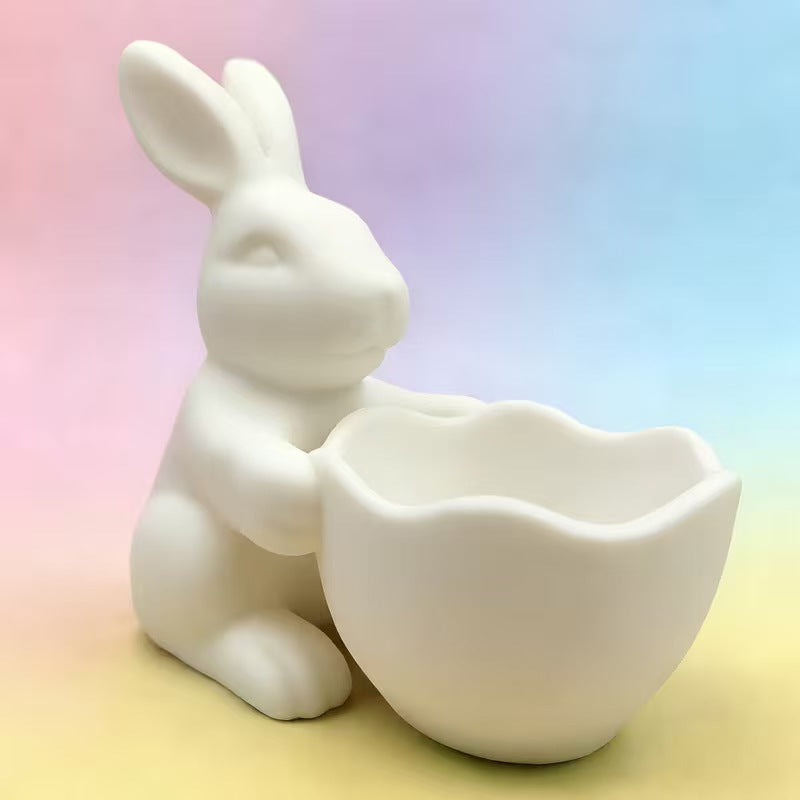 Rabbit Holding Basket Decorative Home Ornament Candy Storage Basket Figurine Tabletop Display Cute Animal Decor