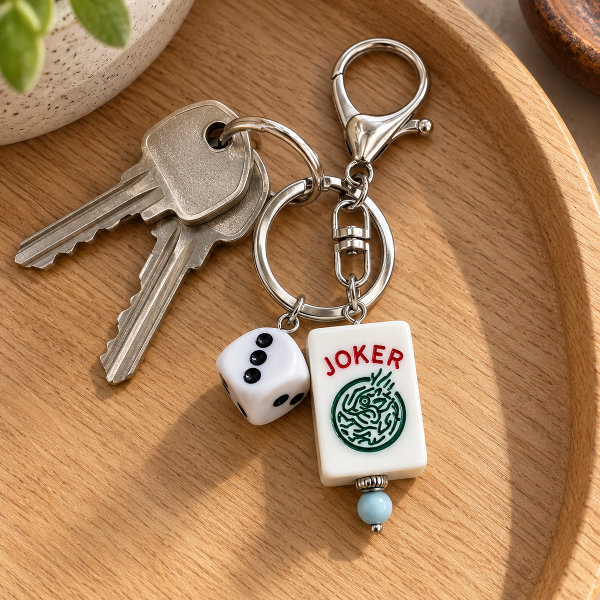 Mahjong Joker Tile and Dice Resin Keychain – Game Lover Bag Charm