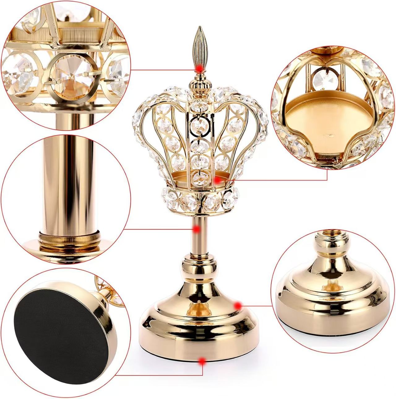 Crystal Crown Candleholder Candlelight Dinner Decor, Heavy Duty Exquisite Iron Ornament