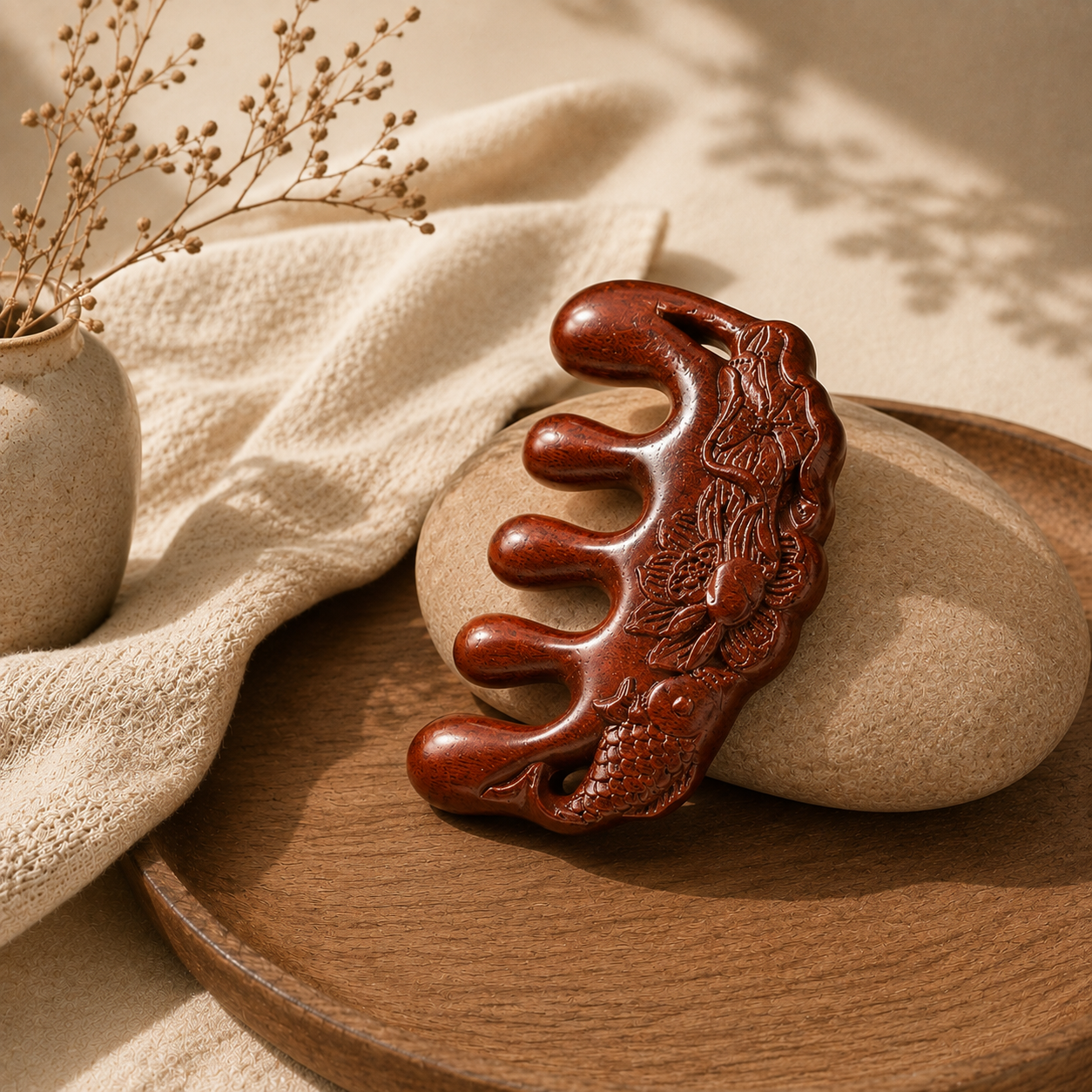 Lotus Fish Massage Comb -Golden Silk Sandalwood