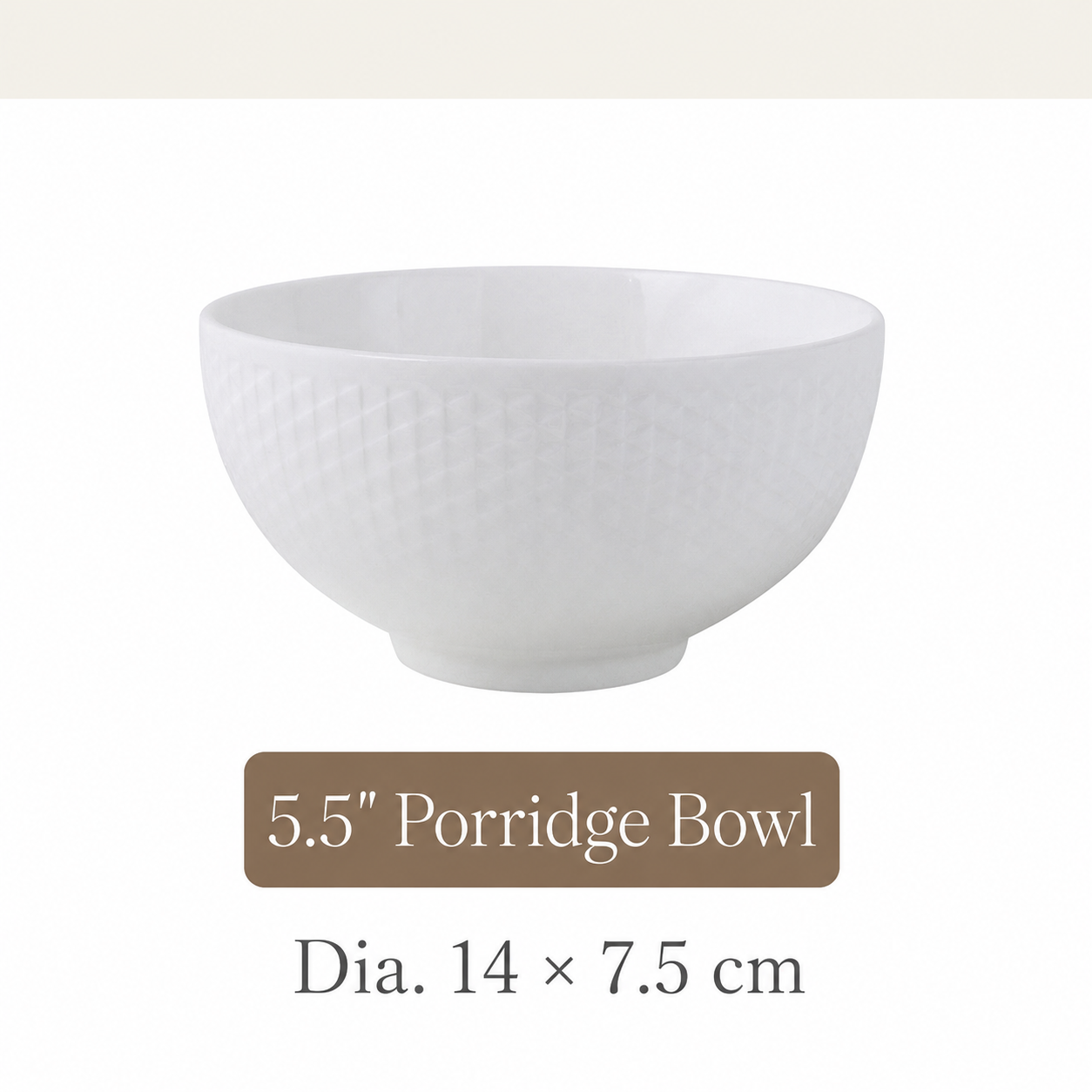 White Ceramic Bowl – Grid Pattern Rice, Soup & Salad Bowl for Home & Hospitality
