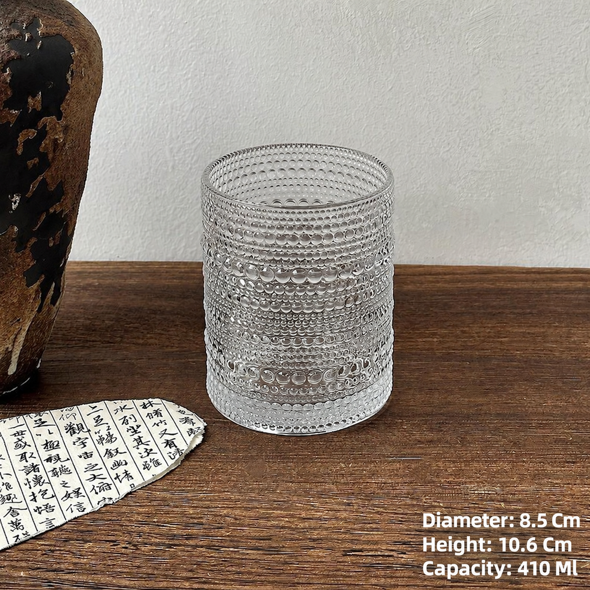 Vintage Hobnail Glass Tumbler, Clear Textured Drinking Glass