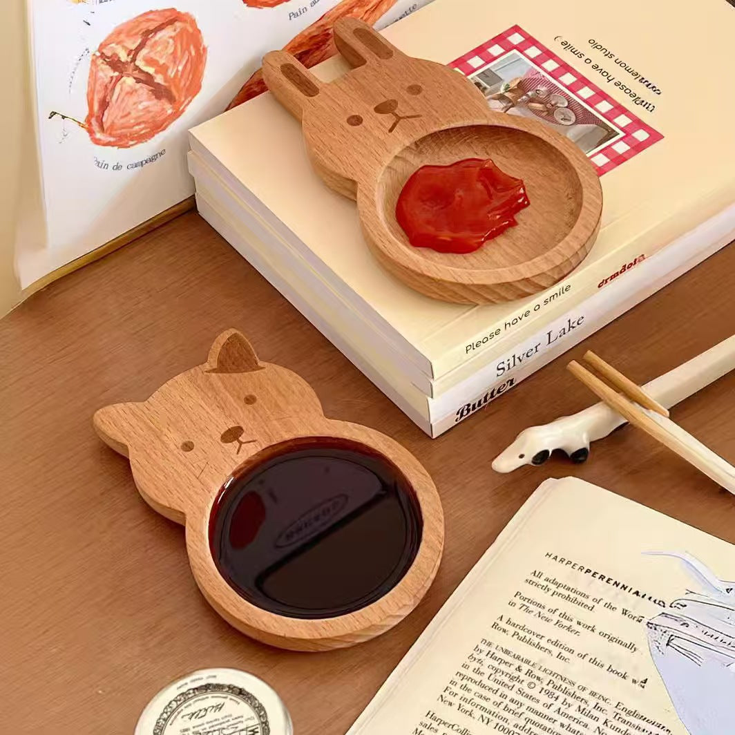 Beech Wood Animal Sauce Dish Wooden Dipping Plate