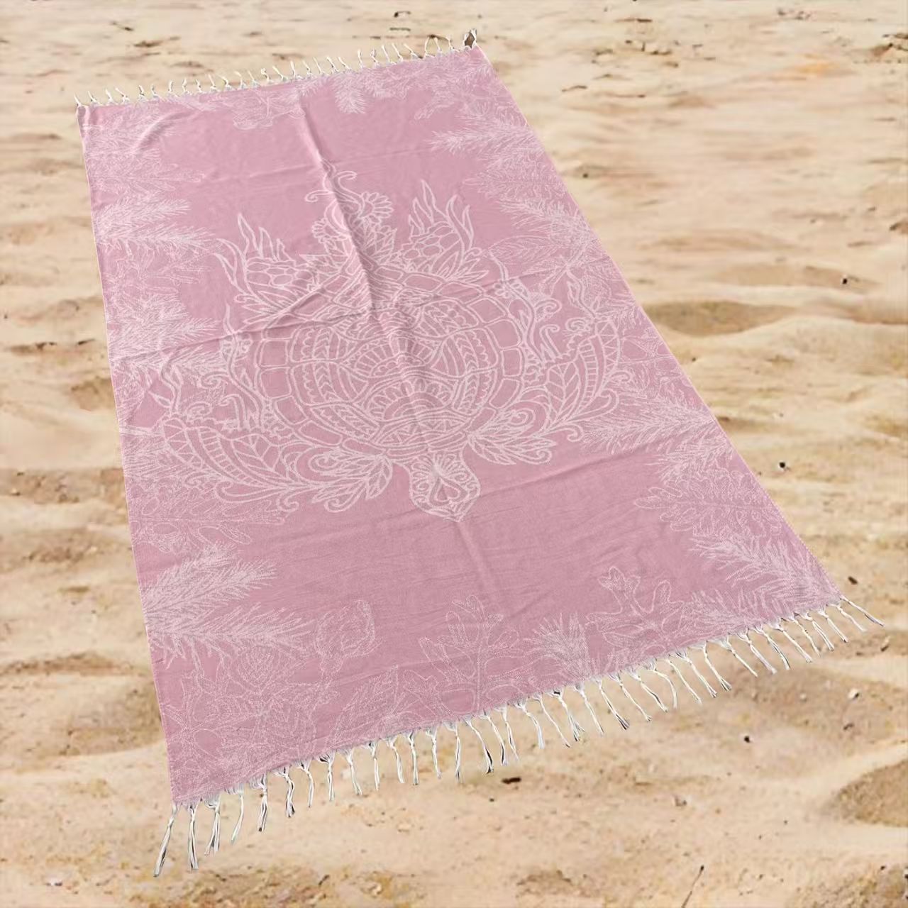 Tropical Sea Turtle Beach Towel Oversized Rectangular Quick-Dry Absorbent Shawl Summer Coastal Swim Wrap Travel Blanket with Fringe Edge