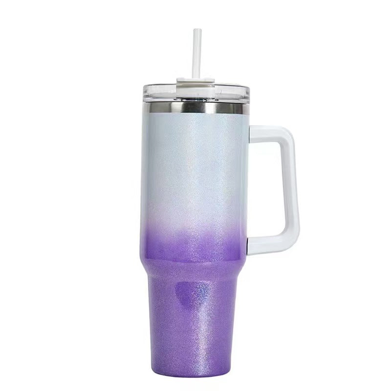 Gradient Color 40oz Stainless Steel Insulated Tumbler with Handle & Straw – Large Capacity Travel Mug