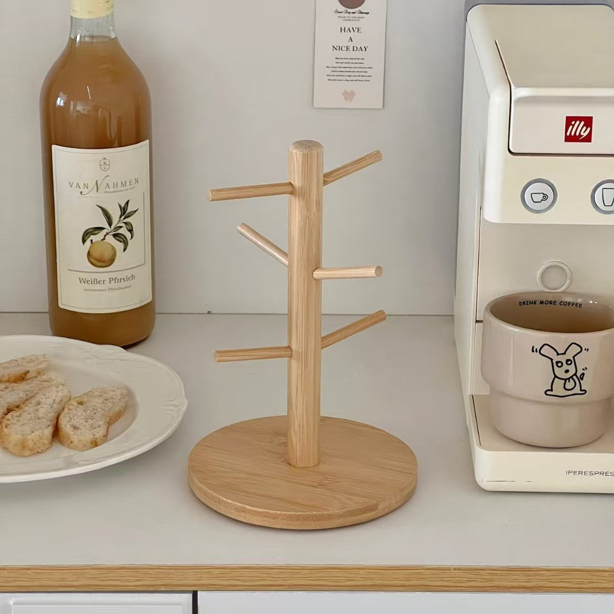 Bamboo Cup Holder Mug Storage Rack Kitchen Organizer