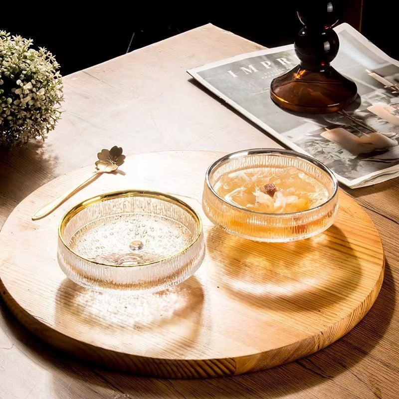 Crystal Glass Dessert Bowl – Textured Transparent Serving Bowl for Ice Cream, Fruit, Pudding and Sweet Treats
