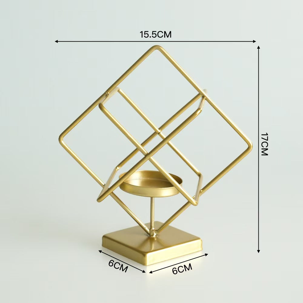 Creative Iron Candleholder, Cube Globe Irregular Sculpture
