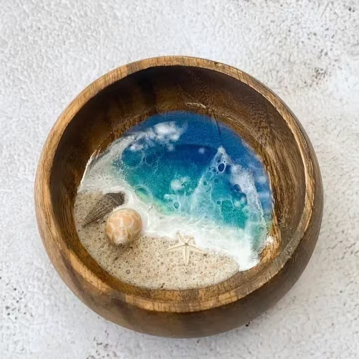 Ocean in a Bowl Handmade Resin Figurine Coastal Beach Scene Decorative Ornament Miniature Sea World Display Home Decor