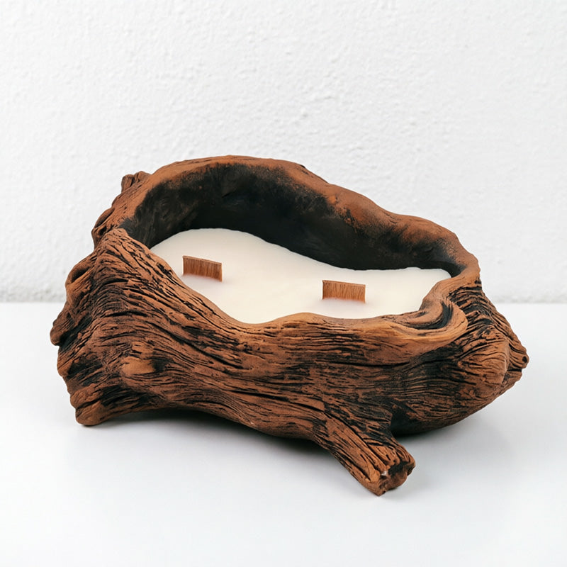 Rustic Tree Stump Candle – Woodland Scented Candle, Natural Wooden Wick Home Decor