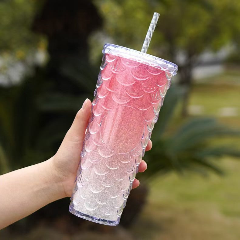 Fish Scale Texture 710ml Stylish Summer Water Cup – High-Beauty Large Capacity AS Plastic Tumbler
