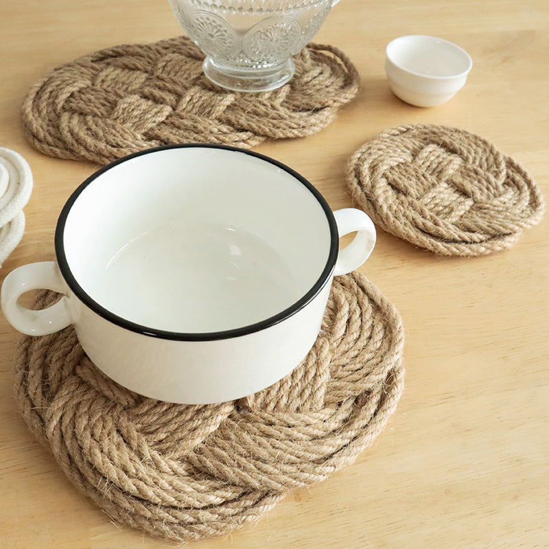 Handwoven Round Trivet, Cotton Linen Heat Resistant Table Mat & Coaster