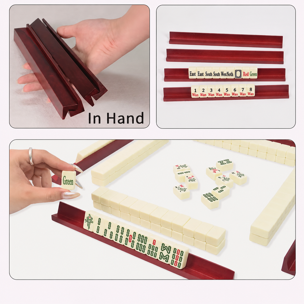 Mini L-Shaped Wooden Mahjong Tile Rack Set, (4 pcs)