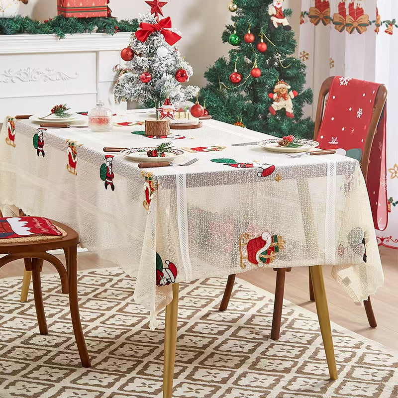 Christmas Lace Tablecloth Polyester Holiday Table Cover