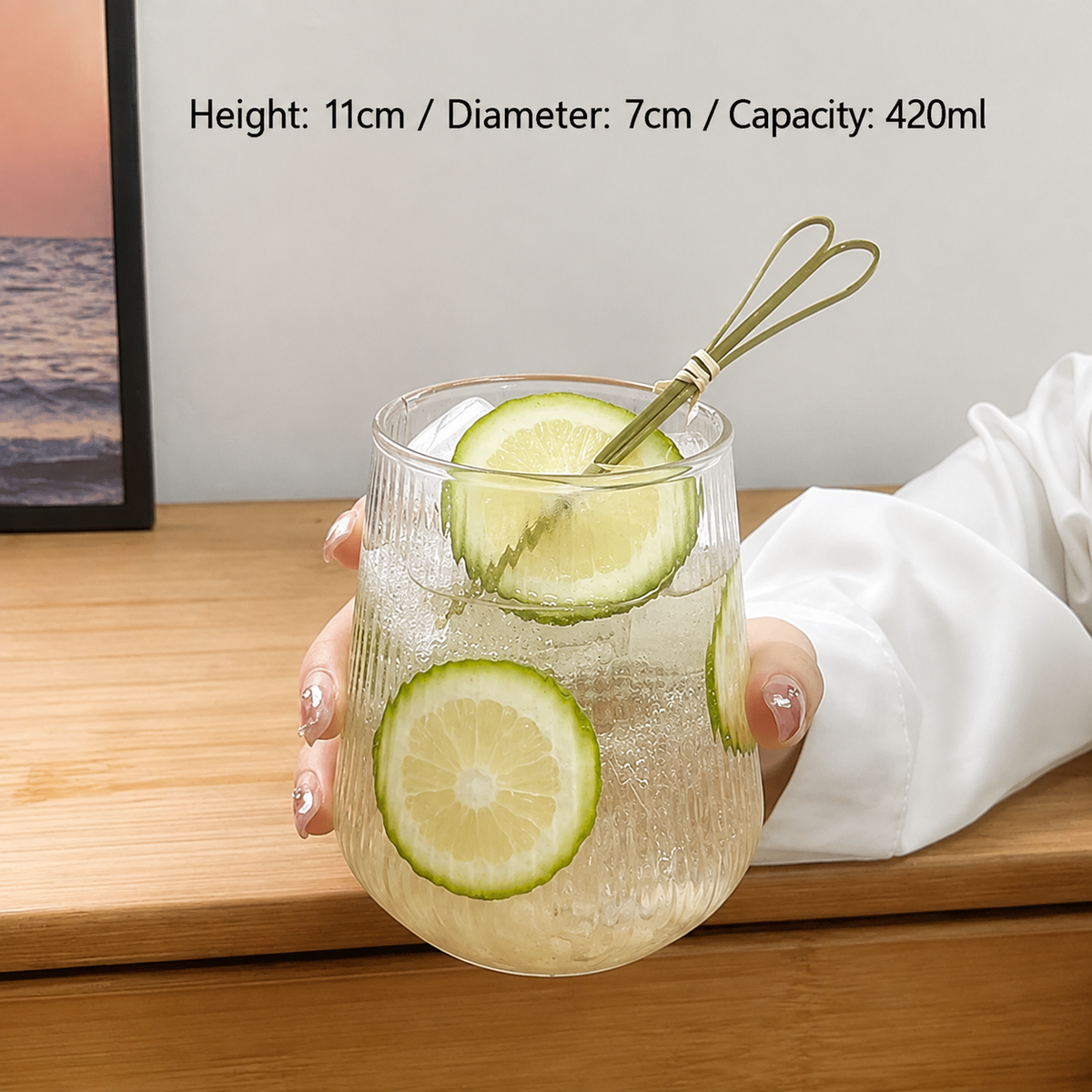 Ribbed Glass Tumbler – Textured Drinking Glass for Juice, Iced Coffee & Cocktails