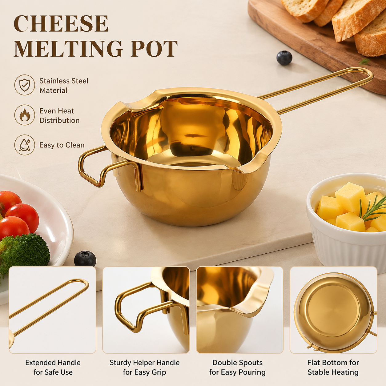 Stainless Steel Cheese Melting Pot – Mini Butter Warmer Sauce Pan with Long Handle for Kitchen Cooking