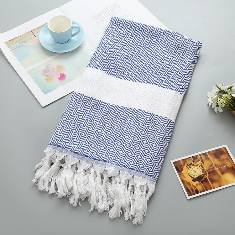 Turkish Diamond Tassel Beach Towel Cotton Lightweight Boho Picnic Throw Bath Towel 1x1.8m