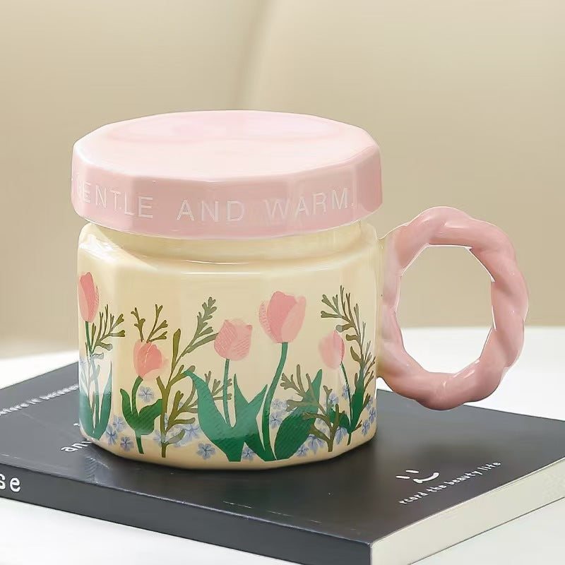 Floral Ceramic Mug 400ML Coffee Tea Cup Home Gift