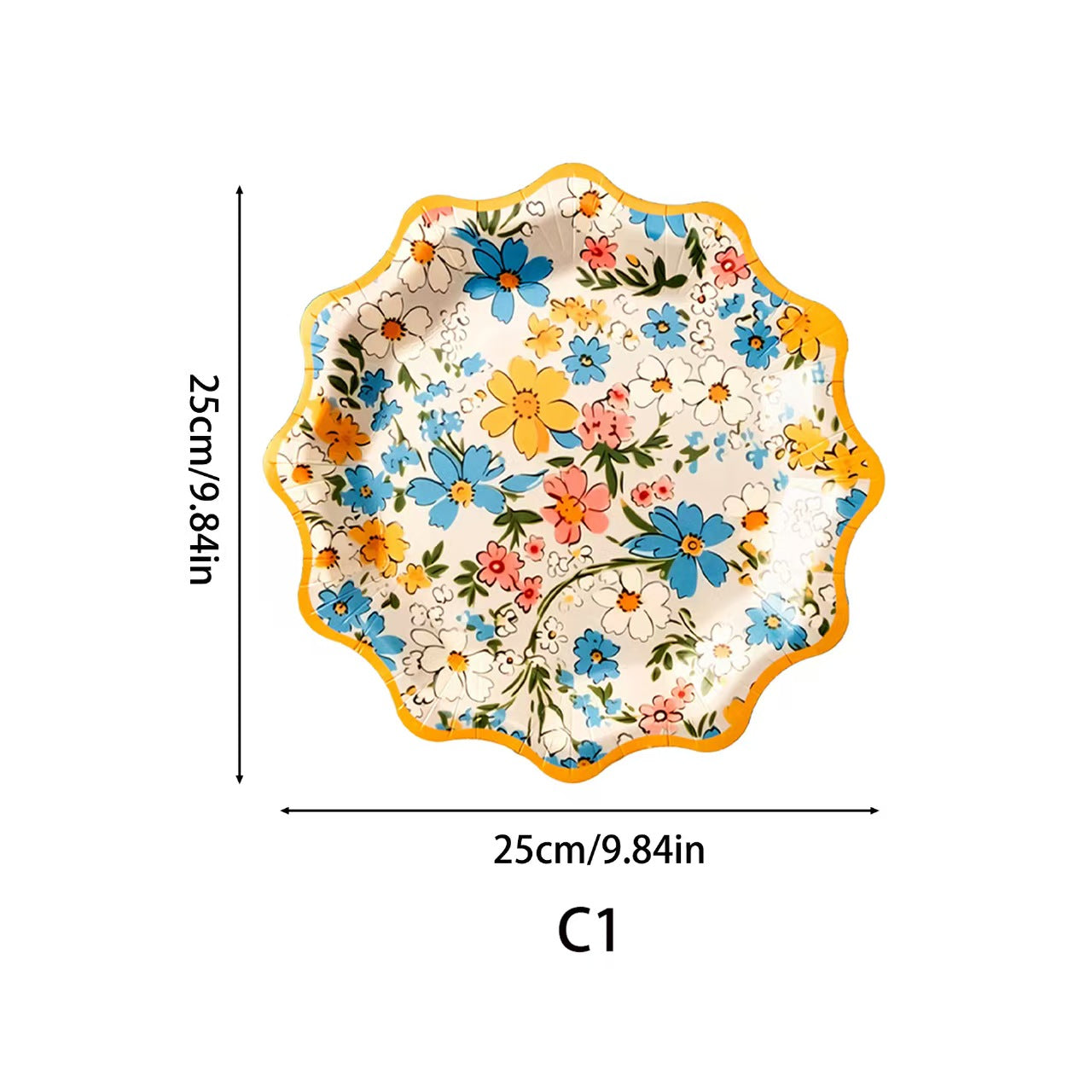 Scalloped Paper Party Plates Disposable 12-Sided Festive Tableware