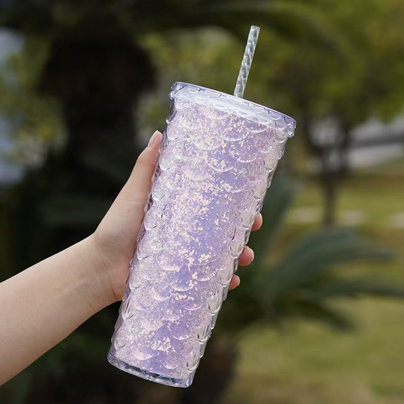 710ml Fish Scale Texture Water Cup – Modern Large Capacity AS Plastic Summer Tumbler Stylish Drinkware