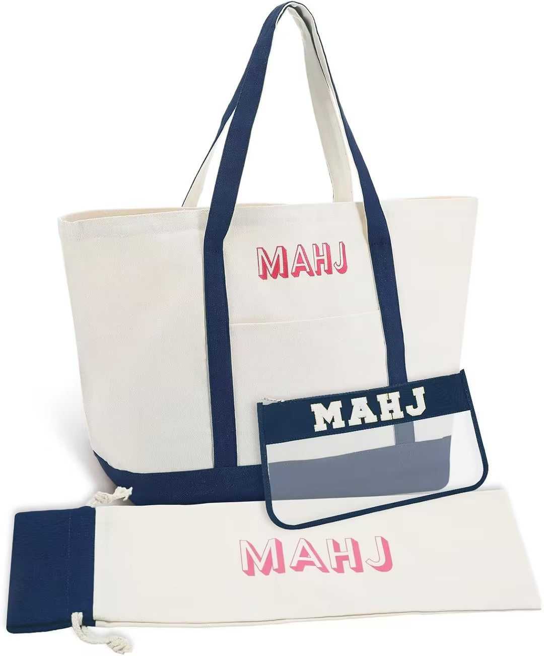 Canvas Mahjong Tote Bag Set – Large Capacity Shoulder Bag with Storage Pouch and Drawstring Cover