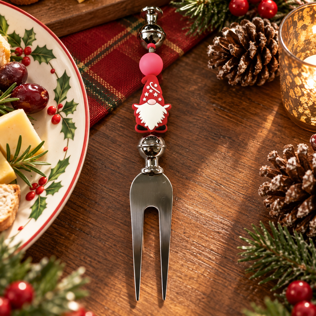 Christmas Stainless Steel Serving Fork – Gnome Beaded Design