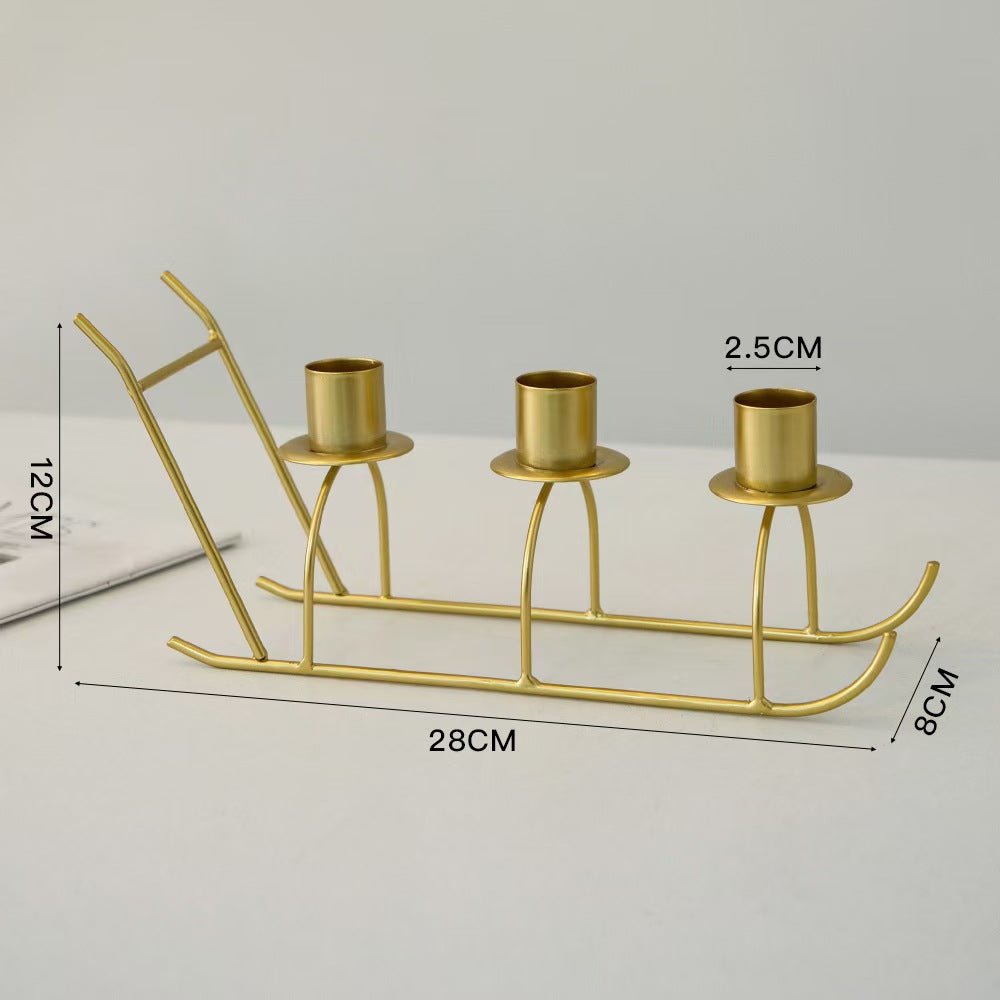 Three Head Sleigh Candleholder Base, Iron Craft Decor