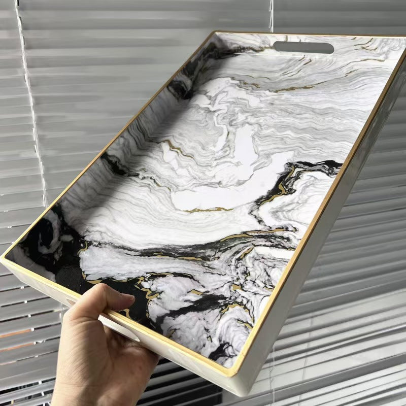 Marble Pattern Rectangular Storage Tray Modern Decorative Organizer Serving Tray Home Countertop Accent Tray