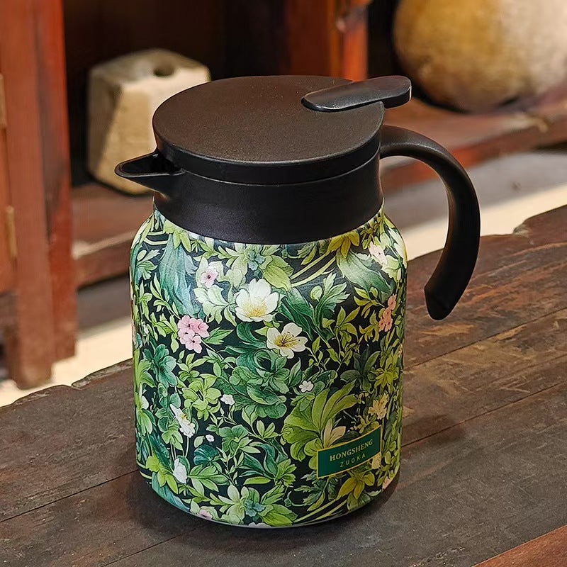Vintage Pattern Stainless Steel Tea Pot 1000ML Insulated Kettle