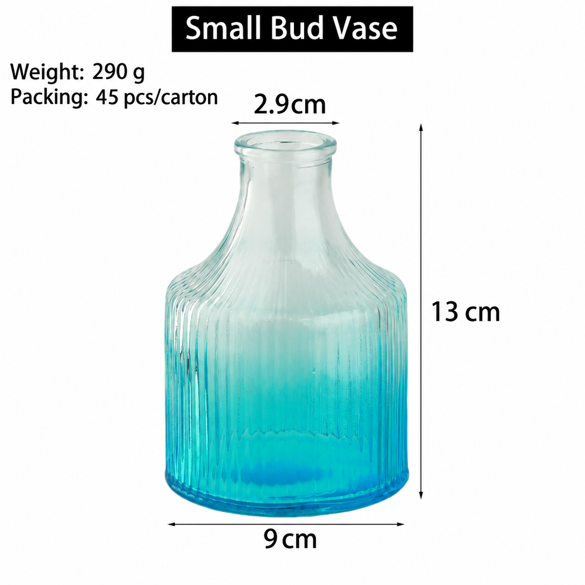 Gradient Ribbed Glass Flower Vase – Decorative Bud Vase for Wedding Centerpieces, Tables and Home Décor