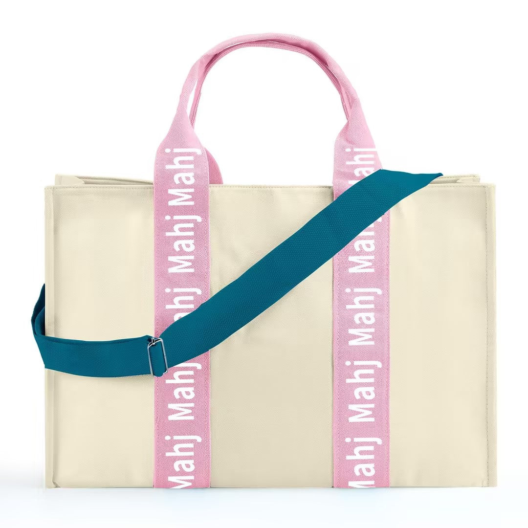Mahjong Tote Bag – Large Canvas Shoulder Bag with Adjustable Strap