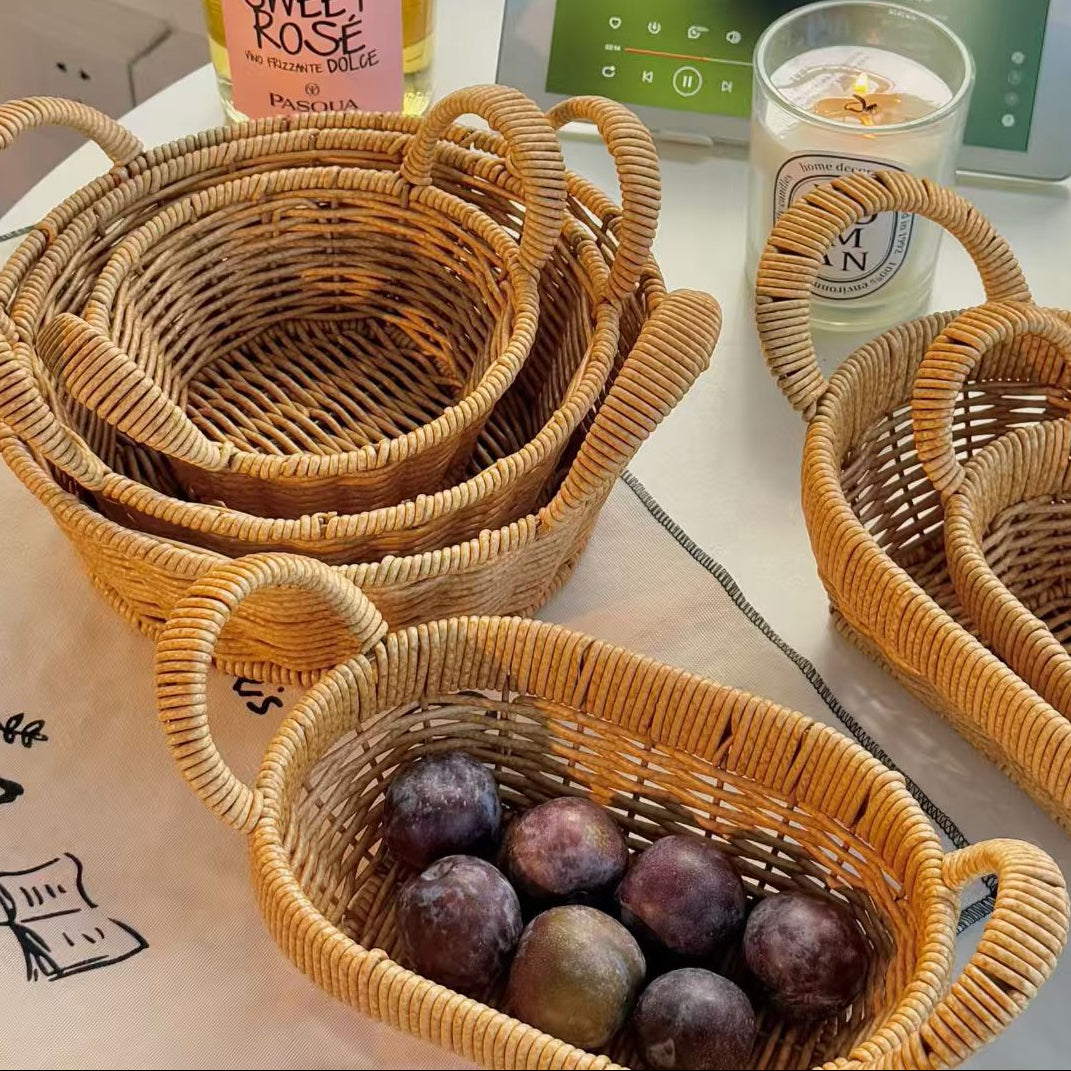 Woven Rattan Style Storage Basket Fruit Organizer Home Decor